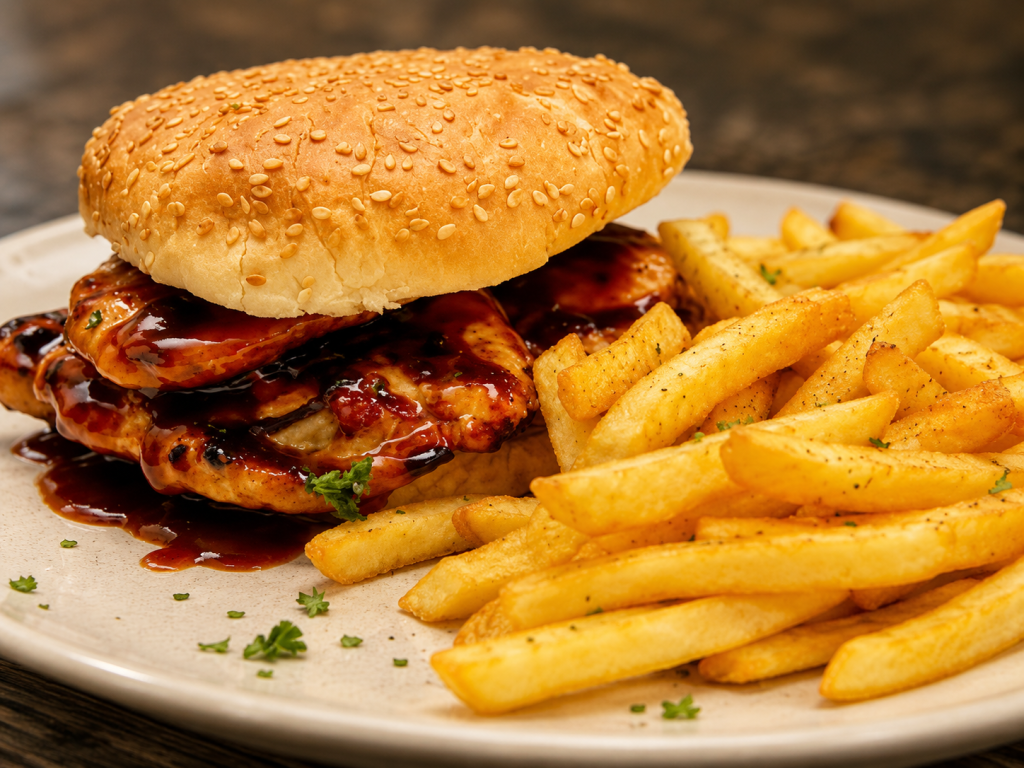 1stHotDogCo Chicken Burger and chips