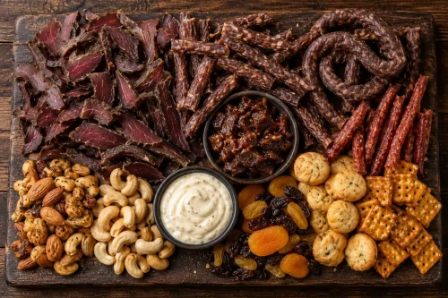 Biltong and droëwors grazing platter with chilli biltong, nuts and dried fruit