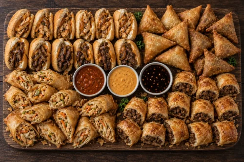 boardroom-mixed-platter-roodepoort Boardroom mixed platter with pregos, samoosas, spring rolls and sausage rolls