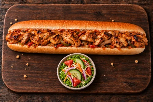 footlong-portuguese-chicken-roll-roodepoort Footlong Portuguese chicken roll with house sauce and side salad
