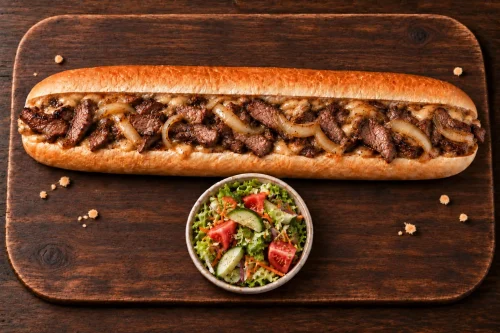 footlong-steak-roll-roodepoort Footlong steak roll with sliced beef steak, onion, house sauce and side salad