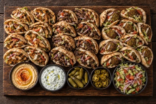 mixed-shawarma-falafel-pita-platter-1st-catering-co.roodepoort Shawarma pita platter with chicken, beef and falafel mini pitas